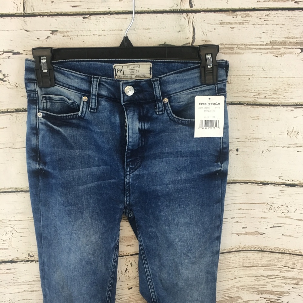 Free People High Waisted Ankle Skinny Jeans Ripped - Picture 4 of 6